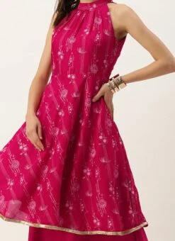 Top From Pink Art Silk Halter Neck Sharara Suit After Six Wear