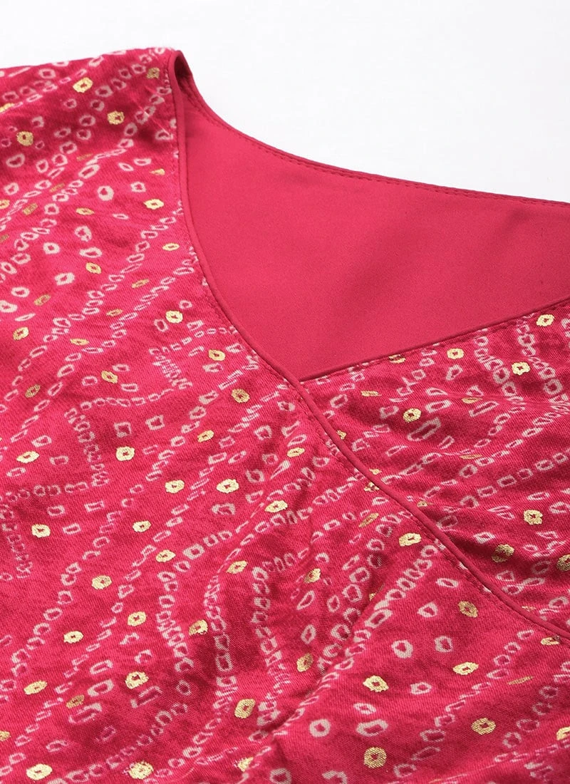 Pink Bandhani Printed Angarkha Gown Festive Wear 5 Pink Bandhani Printed Angarkha Gown Festive Wear - Image 5