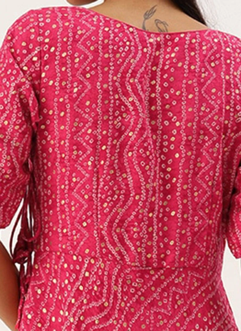 Pink Bandhani Printed Angarkha Gown Festive Wear 6 Pink Bandhani Printed Angarkha Gown Festive Wear - Image 6