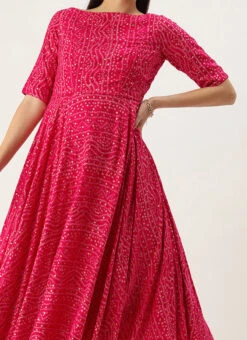 Pink Bandhani Printed Rayon Dress Festive Wear
