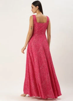 Pink Bandhani Printed Rayon Strap Neck Dress Festive Wear -Deals Chic Lehenga Store Pink Bandhani Printed Rayon Strap Neck Dress DRBS02303755 b