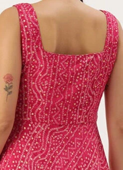 Pink Bandhani Printed Rayon Strap Neck Dress Festive Wear -Deals Chic Lehenga Store Pink Bandhani Printed Rayon Strap Neck Dress DRBS02303755 rrc2