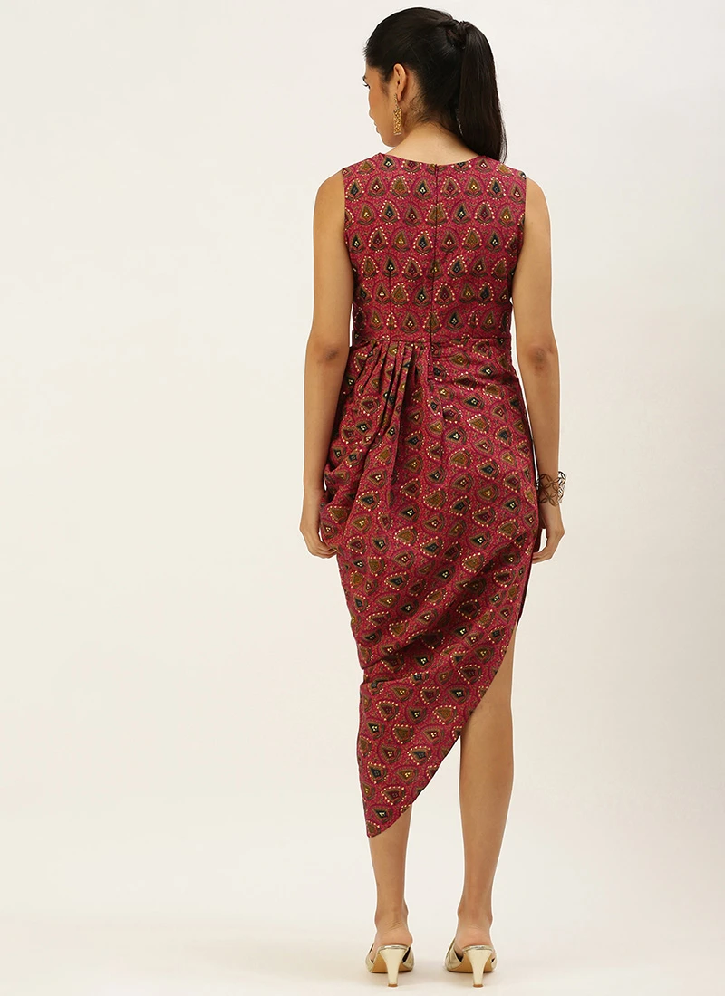 Pink Chanderi Art Silk Maxi Dress Festive Wear 4 Pink Chanderi Art Silk Maxi Dress Festive Wear - Image 4