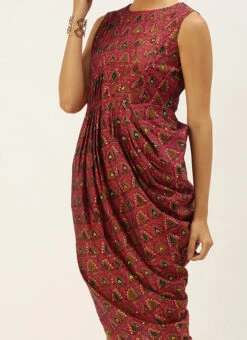 Pink Chanderi Art Silk Maxi Dress Festive Wear