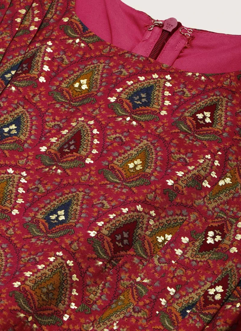 Pink Chanderi Art Silk Maxi Dress Festive Wear 5 Pink Chanderi Art Silk Maxi Dress Festive Wear - Image 5