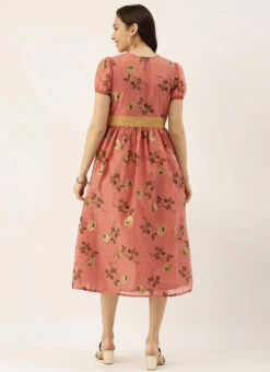 Pink Chanderi Silk Puff Sleeve Dress Festive Wear 11 Pink Chanderi Silk Puff Sleeve Dress Festive Wear -Deals Chic Lehenga Store Pink Chanderi Silk Puff Sleeve Dress DRBS02012714 b