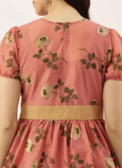 Pink Chanderi Silk Puff Sleeve Dress Festive Wear 13 Pink Chanderi Silk Puff Sleeve Dress Festive Wear -Deals Chic Lehenga Store Pink Chanderi Silk Puff Sleeve Dress DRBS02012714 rrc2