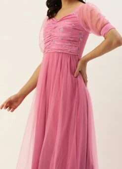 Dupatta From Pink Chinon Embroidered N Net Anarkali Suit After Six Wear