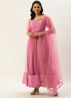 Bottom From Pink Chinon Embroidered N Net Anarkali Suit After Six Wear -Deals Chic Lehenga Store Pink Chinon Embroidered N Net Anarkali Suit SLBS02304048 u