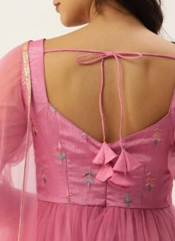 Dupatta From Pink Chinon Embroidered N Net Anarkali Suit After Six Wear -Deals Chic Lehenga Store Pink Chinon Embroidered N Net Anarkali Suit SLBS02304048 rrc3 1