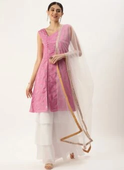 Bottom From Pink Chinon Embroidered N White Sharara Suit After Six Wear -Deals Chic Lehenga Store Pink Chinon Embroidered N White Sharara Suit SLBS02210939 u 1