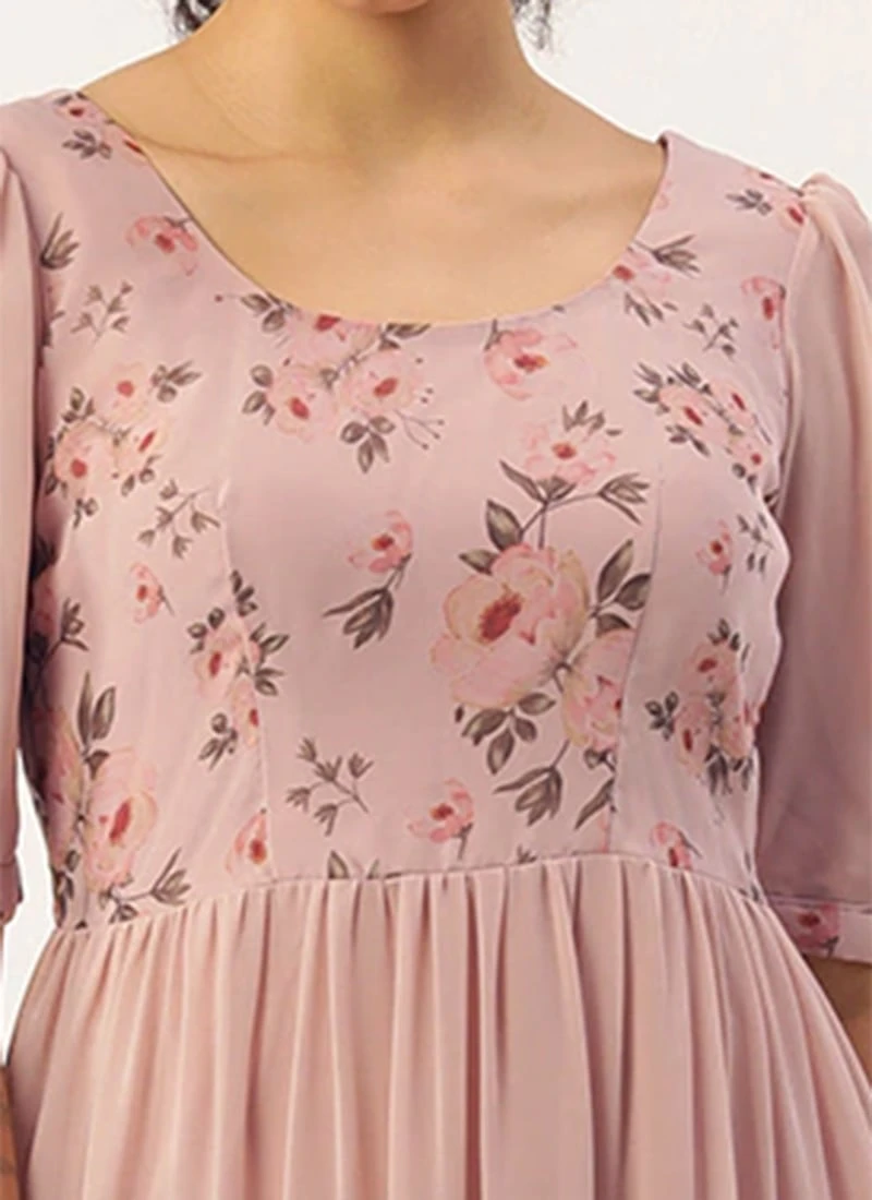 Pink Digital Printed Gathers Dress Festive Wear After Six Wear 5 Pink Digital Printed Gathers Dress Festive Wear After Six Wear - Image 5