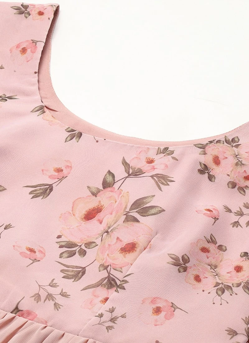 Pink Digital Printed Gathers Dress Festive Wear After Six Wear 6 Pink Digital Printed Gathers Dress Festive Wear After Six Wear - Image 6