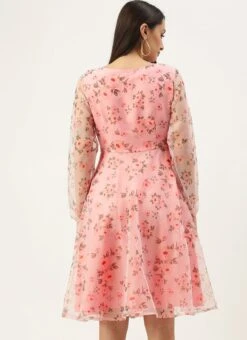 Pink Digital Printed Organza Knee Length Dress After Six Wear -Deals Chic Lehenga Store Pink Digital Printed Organza Knee Length Dress DRBS02109755 b