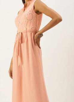 Pink Embroidered Collar Neck Jumpsuit Festive Wear