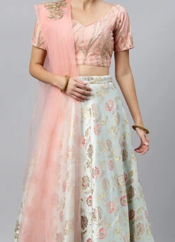 Pink Embroidered Floor Length Lehenga Set Wedding Wear