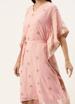 Pink Embroidered Kaftan Dress Festive Wear