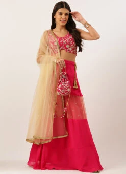 Pink Embroidered Lehenga With Potli Bag Wedding Wear Festive Wear -Deals Chic Lehenga Store Pink Embroidered Lehenga With Potli Bag GHBS02208477 u