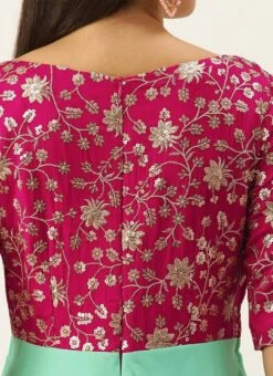 Pink Embroidered N Turquoise Overlapping Style Gown Festive Wear -Deals Chic Lehenga Store Pink Embroidered N Turquoise Overlapping Style Gown IWBS02201249 rrc2