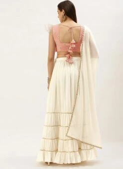 Dupatta From Pink Embroidered N White Georgette Lehenga After Six Wear -Deals Chic Lehenga Store Pink Embroidered N White Georgette Lehenga GHBS02211046 b