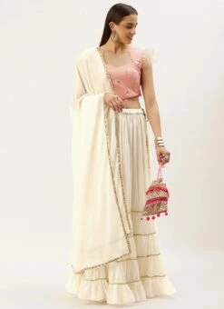 Dupatta From Pink Embroidered N White Georgette Lehenga After Six Wear -Deals Chic Lehenga Store Pink Embroidered N White Georgette Lehenga GHBS02211046 u