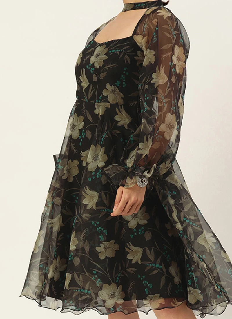 Pink Foil Organza Mini Dress Party Wear 1 Pink Foil Organza Mini Dress Party Wear