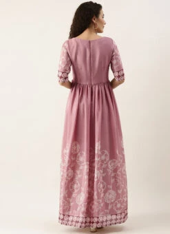 Pink Foil Print Chinnon Pleated Yoke Dress Festive Wear -Deals Chic Lehenga Store Pink Foil Print Chinnon Pleated Yoke Dress DRBS02111123 b