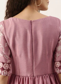 Pink Foil Print Chinnon Pleated Yoke Dress Festive Wear -Deals Chic Lehenga Store Pink Foil Print Chinnon Pleated Yoke Dress DRBS02111123 rrc2