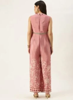 Pink Foil Print Chinon Jumpsuit Party Wear -Deals Chic Lehenga Store Pink Foil Print Chinon Jumpsuit DRBS02201207 b