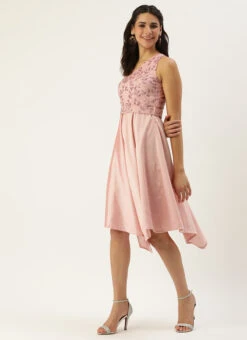 Pink Foil Printed Asymmetric Dress Festive Wear -Deals Chic Lehenga Store Pink Foil Printed Asymmetric Dress DRBS02209720 u