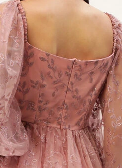 Pink Foil Printed Net Dress Party Wear -Deals Chic Lehenga Store Pink Foil Printed Net Dress DRBS02208554 rrc2