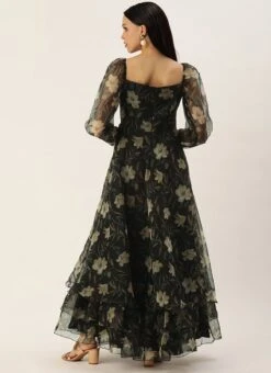 Black Printed Organza Maxi Dress Festive Wear -Deals Chic Lehenga Store Pink Foil Printed organza Maxi Dress DRBS02208513 b 1