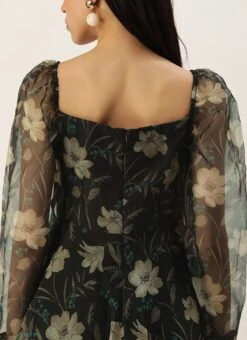 Black Printed Organza Maxi Dress Festive Wear -Deals Chic Lehenga Store Pink Foil Printed organza Maxi Dress DRBS02208513 rrc2 1