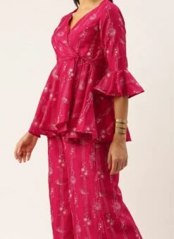 Bottom From Pink Foli Print Art Silk Co Ords Set After Six Wear