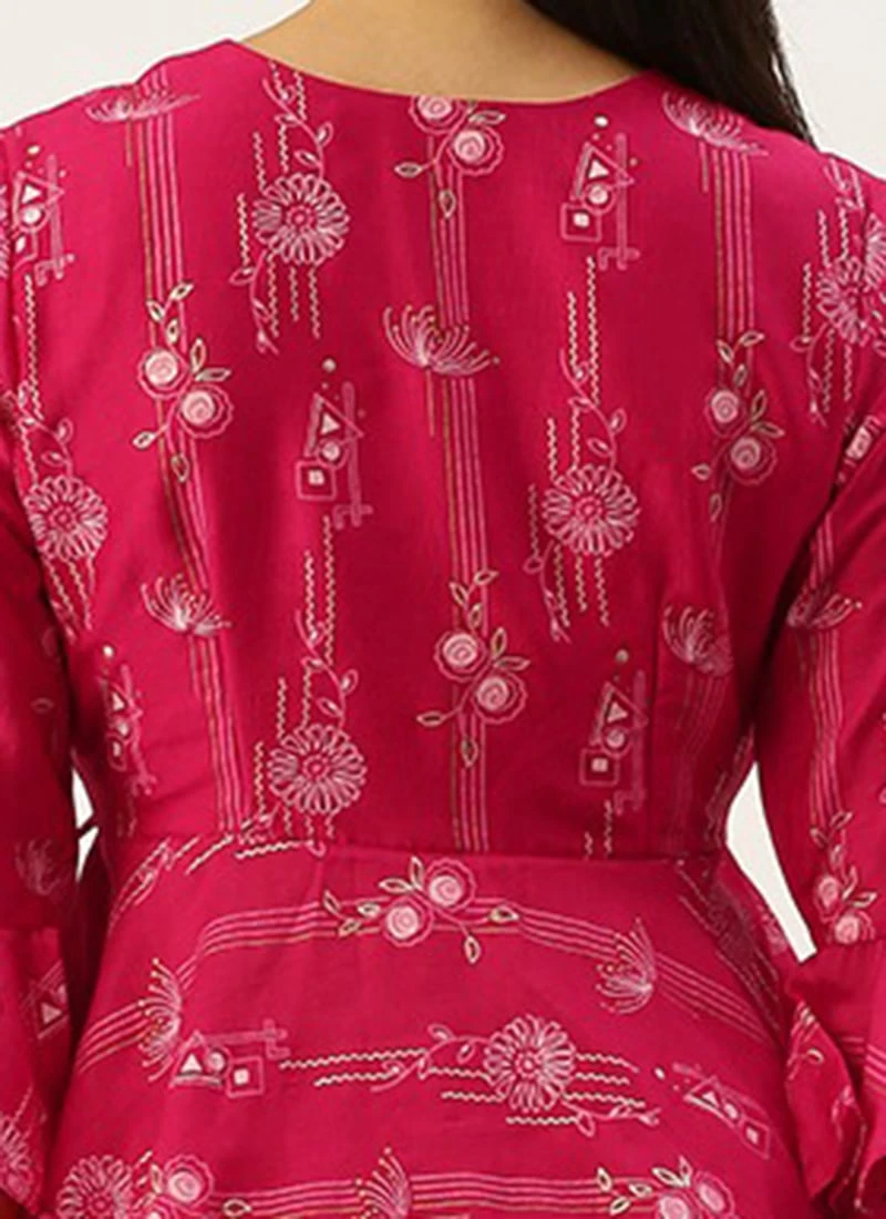 Bottom From Pink Foli Print Art Silk Co Ords Set After Six Wear 7 Bottom From Pink Foli Print Art Silk Co Ords Set After Six Wear - Image 7
