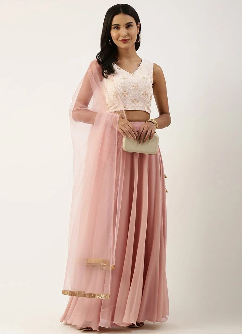 Pink Georgette Embroidered Full Circular Lehenga Festive Wear 3 Pink Georgette Embroidered Full Circular Lehenga Festive Wear - Image 3
