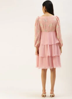 Pink Georgette Embroidered Layered Dress Party Wear -Deals Chic Lehenga Store Pink Georgette Embroidered Layered Dress DRBS02207310 b