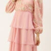 Pink Georgette Embroidered Layered Dress Party Wear