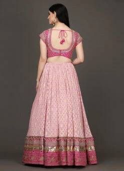 Pink Georgette Zari N Embroidery Hand Work Umbrella Lehenga Wedding Wear -Deals Chic Lehenga Store Pink Georgette Zari N Embroidery Hand Work Umbrella Lehenga GHCB2262P b