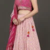 Pink Georgette Zari N Embroidery Hand Work Umbrella Lehenga Wedding Wear