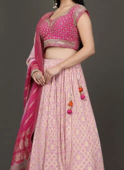 Pink Georgette Zari N Embroidery Hand Work Umbrella Lehenga Wedding Wear