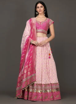 Pink Georgette Zari N Embroidery Hand Work Umbrella Lehenga Wedding Wear -Deals Chic Lehenga Store Pink Georgette Zari N Embroidery Hand Work Umbrella Lehenga GHCB2262P u
