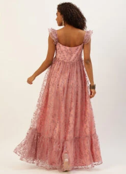 Pink Glitter Foil Tiered Gathers Dress Wedding Wear Party Wear 11 Pink Glitter Foil Tiered Gathers Dress Wedding Wear Party Wear -Deals Chic Lehenga Store Pink Glitter Foil Tiered Gathers Dress DRBS02209690 b