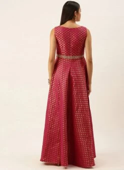 Pink Jacquard Draped Yoke Gown Party Wear -Deals Chic Lehenga Store Pink Jacquard Draped Yoke Gown IWBS02201205 b