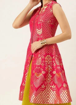 Pink Jacquard Kali N Yellow Lehenga Set Party Wear