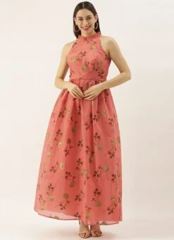 Pink Modal Chanderi Gathered Dress After Six Wear -Deals Chic Lehenga Store Pink Modal Chanderi Gathered Dress DRBS02104282 u