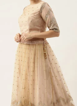 Pink N Beige Embroidered Layered Lehenga Set Wedding Wear