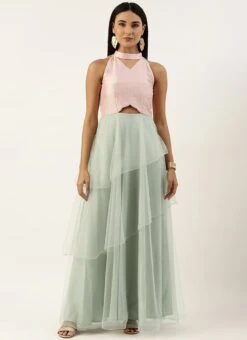 Pink N Green Embroidered Asymmetric Gown Festive Wear 10 Pink N Green Embroidered Asymmetric Gown Festive Wear -Deals Chic Lehenga Store Pink N Green Embroidered Asymmetric Gown IWBS02211160 u