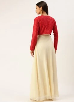 Pink N Light Green Embroidered Jacket Style Gown Festive Wear -Deals Chic Lehenga Store Pink N Light Green Embroidered Jacket Style Gown IWBS02301769 b