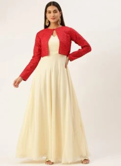 Pink N Light Green Embroidered Jacket Style Gown Festive Wear -Deals Chic Lehenga Store Pink N Light Green Embroidered Jacket Style Gown IWBS02301769 u